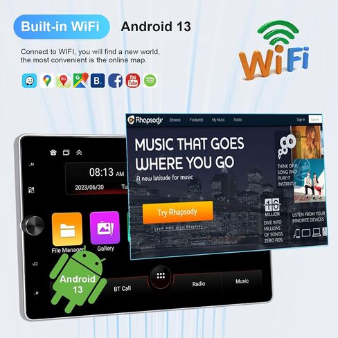 Podofo 10.4 Inch Android 13 Single Din Car Stereo with Wireless Carplay Android Auto 2G+64G, Touch Screen Car Radio GPS Navigation Bluetooth WiFi FM/RDS Radio USB/TF/AUX Backup Camera in Saudi Arabia