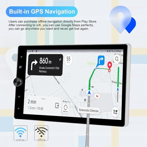 Podofo 10.4 Inch Android 13 Single Din Car Stereo with Wireless Carplay Android Auto 2G+64G, Touch Screen Car Radio GPS Navigation Bluetooth WiFi FM/RDS Radio USB/TF/AUX Backup Camera in Saudi Arabia