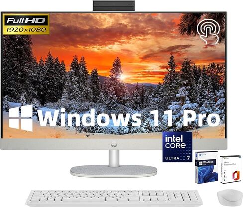 كمبيوتر مكتبي HP الكل في واحد مقاس 27 بوصة - ترخيص مدى الحياة لـ Office 2021، شاشة لمس FHD Intel Ultra 7-155U، ذاكرة الوصول العشوائي DDR5 سعة 16 جيجابايت، 1 تيرابايت SSD، ارتفاع قابل للتعديل، WiFi 6، كاميرا ويب عالية الدقة Windows 11 Pro، أبيض in Kuwait