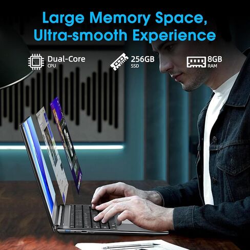 SGIN 17.3 Inch Laptop, with IPS Full HD Display 8GB RAM 256GB SSD Notebook, Celeron Quad-core Processor, Dual-Brand Wi-Fi, Expandable Storage 512GB TF (Gray), Mini HDMI, Webcam in Kuwait