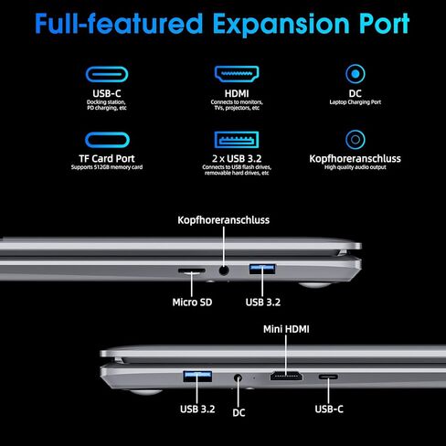 SGIN 17.3 Inch Laptop, with IPS Full HD Display 8GB RAM 256GB SSD Notebook, Celeron Quad-core Processor, Dual-Brand Wi-Fi, Expandable Storage 512GB TF (Gray), Mini HDMI, Webcam in Kuwait