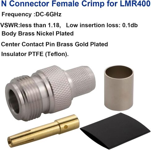 N Female Crimp Connector for LMR400 Belden 9913 RG8 Cable 50 Ohm (N Female Crimp lmr400 Pack 10) in Kuwait