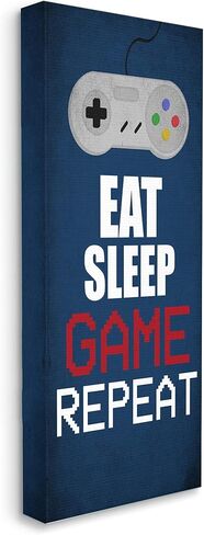 Stupell Industries Eat Sleep Game Repeat Pixel Typography Vintage Controller, Designed by Kim Allen Canvas Wall Art, 17 x 40, Blue in Saudi Arabia