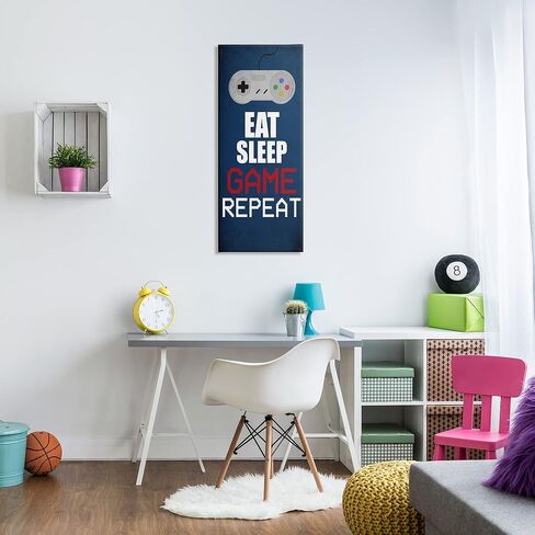 Stupell Industries Eat Sleep Game Repeat Pixel Typography Vintage Controller, Designed by Kim Allen Canvas Wall Art, 17 x 40, Blue in Saudi Arabia