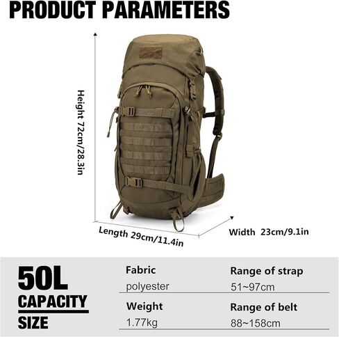 Mardingtop 50L Hiking Backpack,Backpacking Backpack with Rain Cover for Hiking,Backpacking,Rucking,Camping,Survival in Kuwait