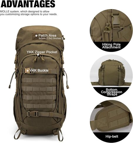 Mardingtop 50L Hiking Backpack,Backpacking Backpack with Rain Cover for Hiking,Backpacking,Rucking,Camping,Survival in Kuwait