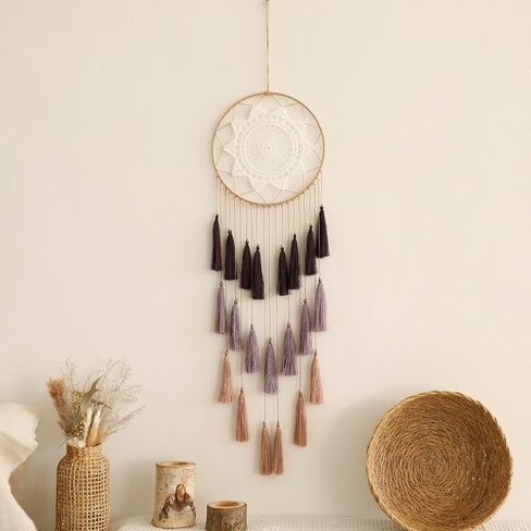 Macrame Dream Catcher for Girls - Large Dream Catchers Boho Wall Decor, Handmade Tassels Ornament Colorful for Bedroom Livivng Room Nursery Apartment (Tan) in Saudi Arabia
