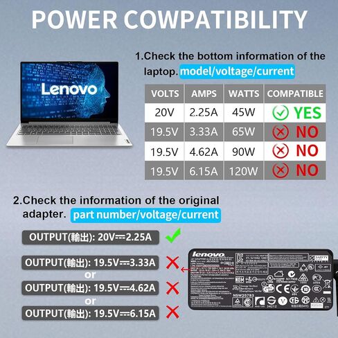 45W AC Charger fit for Lenovo IdeaPad 110 110-15 120 300 310 320 320-15 330S 510 710 Chromebook N22 N23 Flex 4 Flex 5 ADLX45NLC3 20V 2.25A Laptop Adapter Power Supply Cord in Saudi Arabia