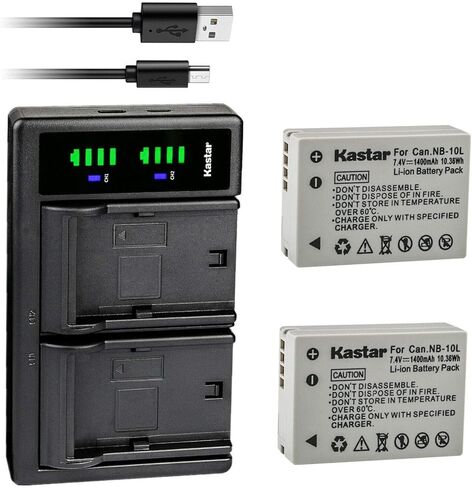 بطارية Kastar قطعتان وشاحن USB LTD2 بديل لكاميرات Canon NB-10L NB10L، بطارية NB-10LH NB10LH، شاحن Canon CB-2LC، Canon PowerShot SX40 HS، PowerShot SX50 HS، كاميرات PowerShot SX60 HS in Saudi Arabia