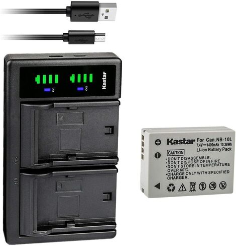 بطارية Kastar قطعتان وشاحن USB LTD2 بديل لكاميرات Canon NB-10L NB10L، بطارية NB-10LH NB10LH، شاحن Canon CB-2LC، Canon PowerShot SX40 HS، PowerShot SX50 HS، كاميرات PowerShot SX60 HS in Saudi Arabia