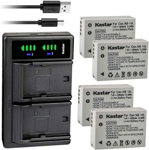 بطارية Kastar قطعتان وشاحن USB LTD2 بديل لكاميرات Canon NB-10L NB10L، بطارية NB-10LH NB10LH، شاحن Canon CB-2LC، Canon PowerShot SX40 HS، PowerShot SX50 HS، كاميرات PowerShot SX60 HS in Saudi Arabia