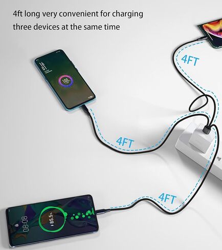 4FT 2Pack USB C إلى Multi 3 Type C كابل مقسم، 3 في 1 كابل شحن متعدد سلك نايلون، USB C إلى 3 منافذ USB C متوافق مع Apple i-Phone 15، iPad Pro/Air، Sam-Sung S24 S23، Moto، Google بكسل 8، إل جي in Kuwait