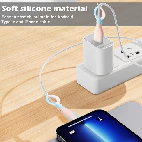 CameCosy Cute Cable Protector for iPhone Android USB Type-C Charger,3 PCS Soft Silicone Charging Cable Protector Cord Saver Data Cable Organizer Cable Strap - Pink Blue in Saudi Arabia