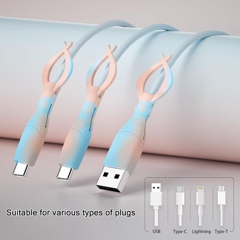 CameCosy Cute Cable Protector for iPhone Android USB Type-C Charger,3 PCS Soft Silicone Charging Cable Protector Cord Saver Data Cable Organizer Cable Strap - Pink Blue in Saudi Arabia