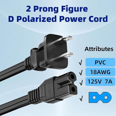سلك طاقة تلفزيون طويل جدًا بطول 6 أقدام بفتحتين متوافق مع تلفزيون شارب LC-37GD6U LC-37GD4U LC-37D44U LC-37BD60U LC-32LE700UN LC-32LE653U LC-32lbu591u in Saudi Arabia