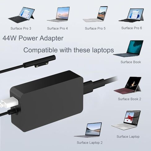 شاحن طاقة للكمبيوتر المحمول Surface Pro 44 وات 15 فولت 2.58A لجهاز Microsoft Surface Pro 3 4 5 6 Surface Laptop 2 1 1625 1800 محول تيار متردد يدعم 36 وات in Kuwait