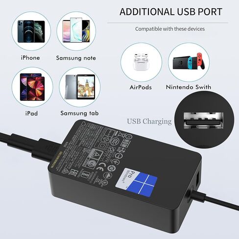 شاحن طاقة للكمبيوتر المحمول Surface Pro 44 وات 15 فولت 2.58A لجهاز Microsoft Surface Pro 3 4 5 6 Surface Laptop 2 1 1625 1800 محول تيار متردد يدعم 36 وات in Kuwait