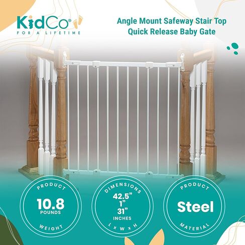 KidCo G2100 زاوية جبل سيفوي أعلى الدرج بوابة أطفال سريعة الفك لحجب السلالم أو الممرات، 42.5 × 30.5 بوصة، فولاذ، أبيض (عبوتان) in Kuwait