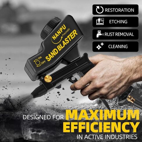 NANPU Air Sand Blaster Gun with Gravity Feed - Ceramic Nozzle, Metal Body | for Paint, Rust Removal, and Glass Etching | Versatile for Aluminum, Sand, Walnut Shells, and Soda Blasting Applications in Saudi Arabia