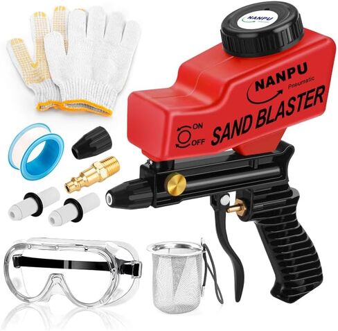 NANPU Air Sand Blaster Gun with Gravity Feed - Ceramic Nozzle, Metal Body | for Paint, Rust Removal, and Glass Etching | Versatile for Aluminum, Sand, Walnut Shells, and Soda Blasting Applications in Saudi Arabia