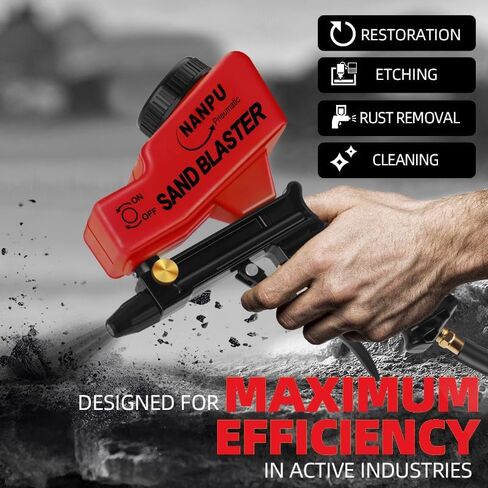 NANPU Air Sand Blaster Gun with Gravity Feed - Ceramic Nozzle, Metal Body | for Paint, Rust Removal, and Glass Etching | Versatile for Aluminum, Sand, Walnut Shells, and Soda Blasting Applications in Saudi Arabia