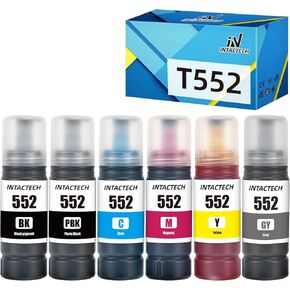 Compatible Ink Replacement for Epson T552 552 (Black, Photo Black, Cyan, Magenta, Yellow, Gray, 6-Pack) Work for ET 8550 ET8500 Printer