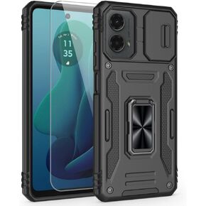 for Motorola Moto G 5G 2024 Case, Shockproof Phone Case & Sliding Camera Cover & Ring Holder Kickstand with Screen Protector for Motorola Moto G 5G 2024 (6.6", 2024) [Black]