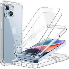 JETech Case for iPhone 14 6.1-Inch with 2-Pack Tempered Glass Screen Protector, 360 Full Body Shockproof Bumper Phone Cover Protective Clear Back (Clear)