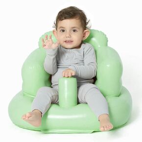 Portable Inflatable Baby Seat with Built-in Pump – Khaki Floor Seat for Infants 3 Months & Up, Equipped with Safety Harness, Ideal for Sitting Up and Learning to Play