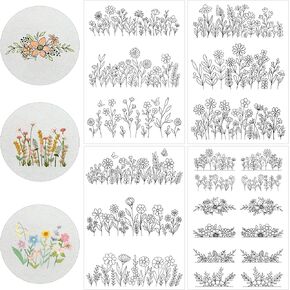 Water Soluble Stabilizer Embroidery Paper - Stick and Stitch Embroidery Paper Wash Away, 124 PCS Embroidery Patterns, Leaves, Butterfly, Mushroom, Book, Flower, Hand Sewing Crafts Gift