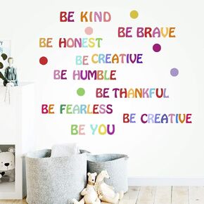 PAGOW 3 Sheets Inspirational Wall Decal Motivational Sticker, Colorful Word Wall Phrases Sticker Quotes, Be Thankful, Be Creative Decals for Window Cling Classroom Nursery Kids Bedroom Decoration