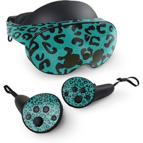MightySkins Glossy Glitter Skin Compatible with Meta Quest Pro - Teal Leopard | Protective, Durable High-Gloss Glitter Finish | Easy to Apply, Remove, and Change Styles | Made in The USA