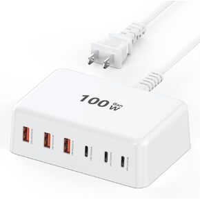 USB C Charger Block, 100W GaN 6 Port USB Type C Charging Station for Multiple Devices, 3 USB C 3 USB A Wall Charger Power Strip Adapter Plug Cube Brick for iPhone 16 15 14 13 12 Pro Max iPad Galaxy in Kuwait