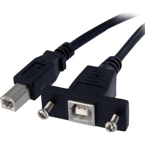 StarTech.com 1 ft Panel Mount USB Cable B to B - F/M - USB Type B (F) to USB Type B (M) - USB 2.0 - Molded Hood - Black (USBPNLBFBM1)