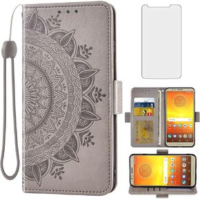 Asuwish Compatible with Moto E5/G6 Play/MotoG6 Forge Wallet Case Tempered Glass Screen Protector Flip Wrist Strap Cell Phone Cover for Motorola MotoG6Play Moto6 G 6 6G G6Play MotoE5 5E Men Blue