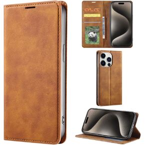 EYZUTAK Wallet Phone Case for iPhone 16 Pro, Premium PU Leather Flip Case with Card Holder Cash Slots Magnetic Closure Built-in Kickstand Protective Durable Phone Cover Soft TPU Inner Case - Red