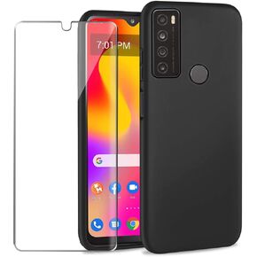 for TCL 30 XL Case with Tempered Glass Screen Protector Slim Full-Body Silicone Bumpers Anti-Scratch Shockproof Protective Phone Case Cover for Alcatel TCL 30 XL (T701DL) (Black)