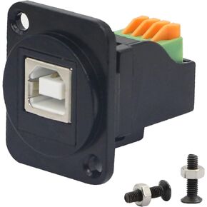 QIANRENON USB 2.0 Panel Mount Terminal Type-B Jack Socket to 4 Pin Screw D-Type Panel Crimping Modular Solderless Adapter for Printer Scanner,Black