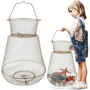 Galvanized Steel Wire Fish Baskets,Portable Fishing Basket for Fish Outdoor,Collapsible Wire Fish Baskets，Minnow Bucket. in Kuwait