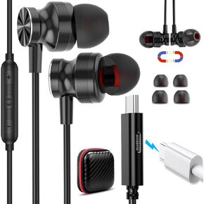 USB C Wired Headphones with 2 in 1 Audio & Charging Port, Noise Canceling Type C in-Ear Earbuds with Microphone for iPhone 16 Plus 15 Pro Max iPad HiFi Stereo Earphone for Samsung S24 Ultra S23 Z Fold