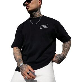 GORGLITTER Men's Letter Graphic Oversized Short Sleeve T Shirt Casual Round Neck Drop Shoulder Tee