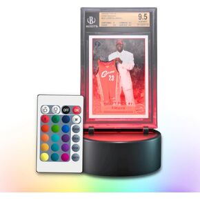 Sports Trading Card LED Stand - Light Up Display Card Holder Storage for Collectable Graded Slabs (PSA, BGS, SGC, etc), One-Touches, & Top Loaders - Color Changing Remote - Battery or USB Powered