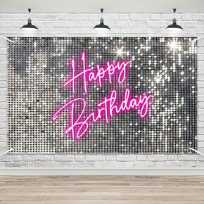 Lofaris Silver Sequins Birthday Banner - Shimmer Wall Panels for Sweet 16, 20th, 30th, 40th, and Women's Birthday Parties Backdrop, Portrait Photo Studio Props 70.8x43.3inch