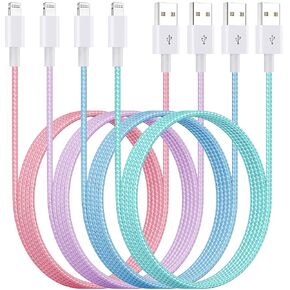 iPhone Charger Cable Apple MFi Certified Nylon 6FT Lightning Cord Fast Charging Wire for iPhone 14 13 12 11 Pro Max XR XS X 8 7 6 Plus SE iPad and More (4 Pack)