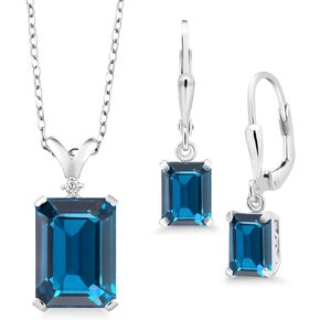 Gem Stone King 925 Sterling Silver Blue Created Sapphire Pendant and Earrings Jewelry Set For Women (13.02 Cttw, with 18 Inch Silver Chain)