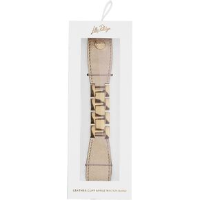 Lilly Pulitzer Leather Watch Band Sized to Fit 38mm, 40mm, 42mm, and 44mm Smartwatches, Compatible with Apple Watch Series 1-6 and SE, Fruity Flamingo, Gold