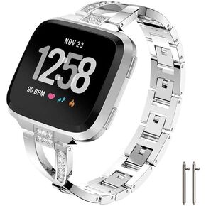 Compatible for Fitbit Versa 2/Versa Lite Bands,Women Bling Metal Rhinestones Replacement Watch Band Bracelet Strap Wristband for Fitbit Versa 2/Versa/Versa Lite & SE Smartwatch (Silver)