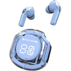 Crystal Earbuds (Baby Blue) - Dive into a World of Color and Sound with Chic Pastel Hues & Transparent LED Display Case - Premium Wireless Audio Experience