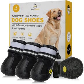 Dog Boots, Waterproof Dog Shoes, Dog Booties with Reflective Rugged Anti-Slip Sole and Skid-Proof, Outdoor Dog Shoes for Small Medium Large Dogs - Black Size 6
