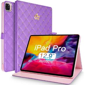 Topwin Cute Crown Case for iPad Pro 12.9-inch (6th,5th, 4th & 3rd Gen),Bling Diamond PU Leather Smart Auto Sleep/Wake Kickstand Shockproof Flip Case for 12.9 Pro Case 2022/2021/2020/2018(Pink)